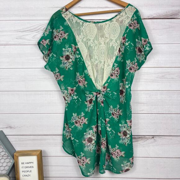 Metaphor Women's Green Short Sleeve Lace Back Blouse Size XL - Picture 2 of 7